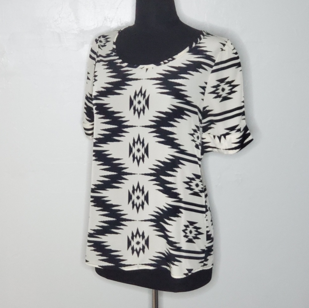Peach Love Cream Aztec print draped blouse